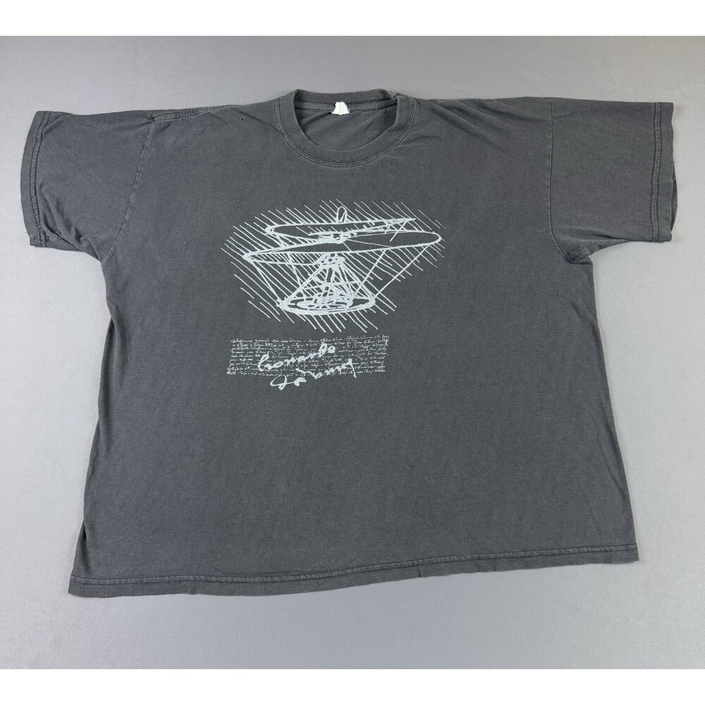 Vintage Y2K Leonardo Da Vinci Vitruvian Man Art Black Shirt Faded Thrashed Rare